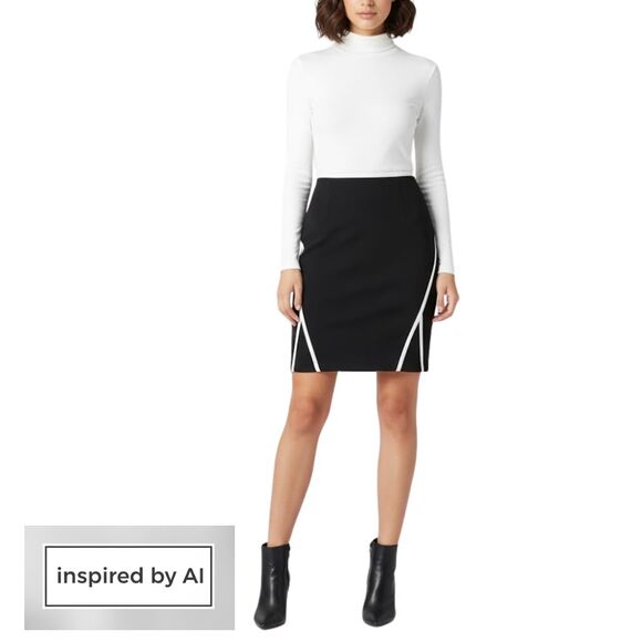 Cartise Black White Pencil Skirt Sheath Mini Slit Canada Designer Boutique Sz. 4 - Picture 11 of 12